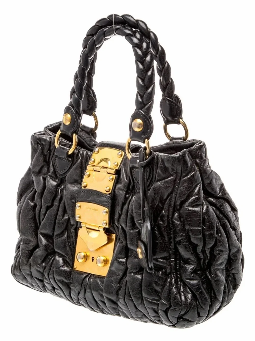 Miu Miu Black Quilted Leather Satchel with Gold Hardware